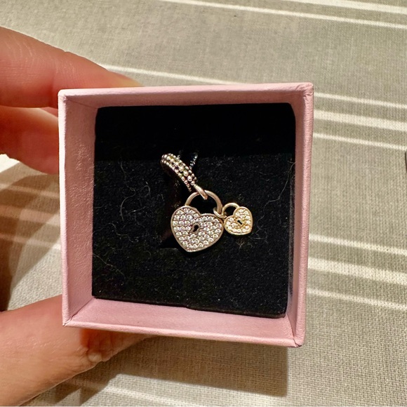 [SOLD] Pandora Love Locks Dangle Charm, Clear CZ Sterling Silver and 14K Gold - Picture 4 of 8